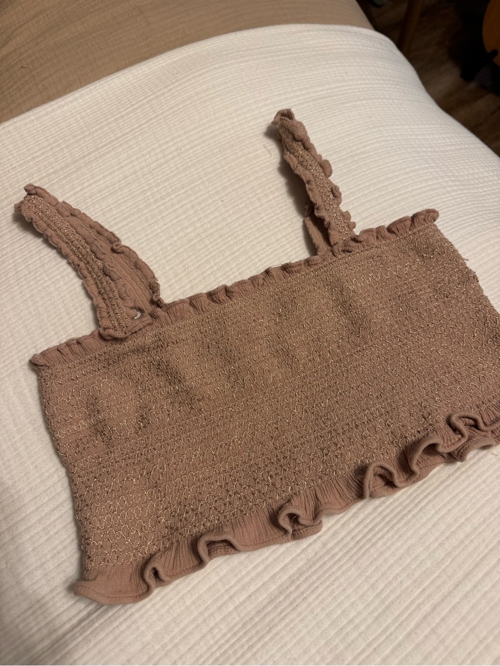 Free People Dusty Rose/Tan Smocked Ruffle Lg Tank